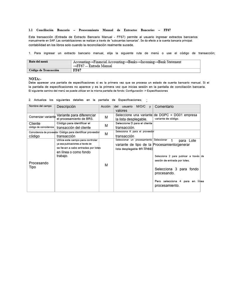 Ingreso Manual de Extractos en SAP FF67 | PDF | Bancos
