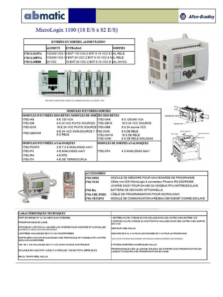 MicroLogix 1100 : E/S et caractéristiques | PDF | Technologies de l ...