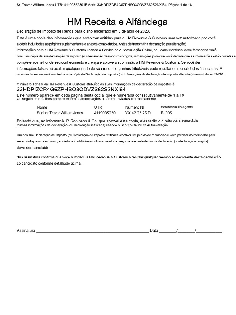 Declaração de Imposto de Renda 2023 | PDF | Impostos | Imposto sobre ...