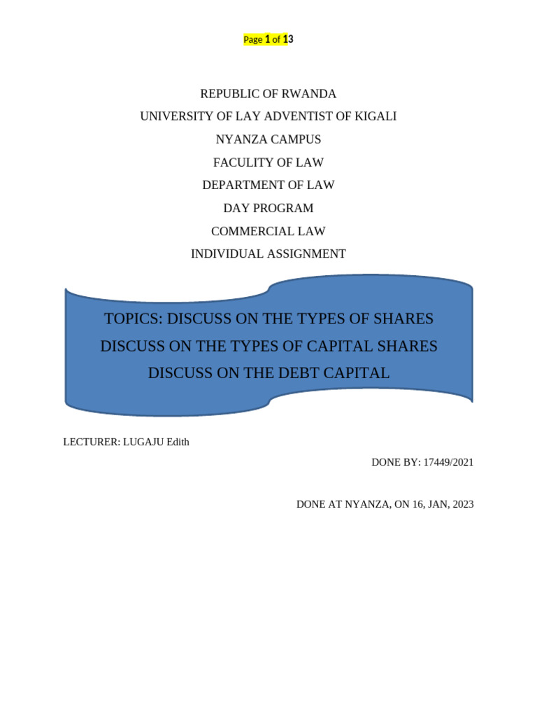Types of Shares and Capital Explained | PDF | Preferred Stock | Equity ...