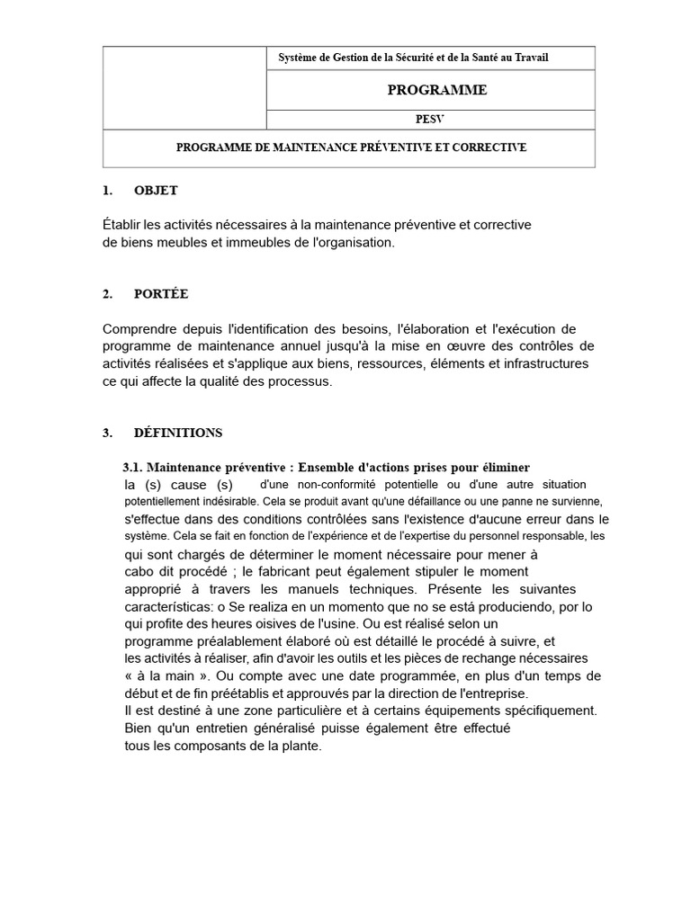 Programme de Maintenance Préventive et Corrective | PDF | Assurance