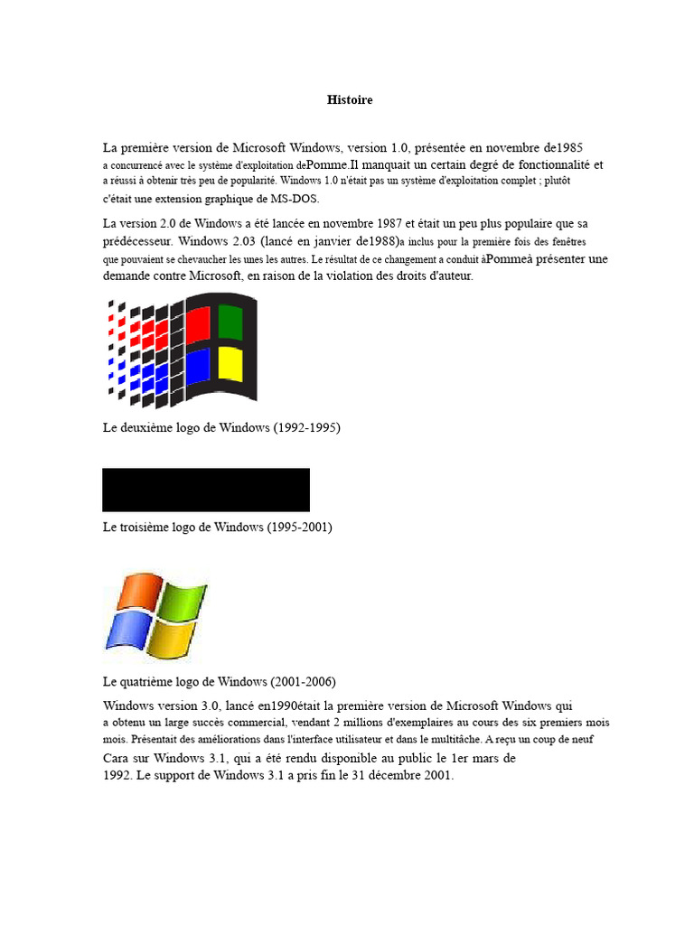 Évolution des versions de Microsoft Windows | PDF | Microsoft Windows ...