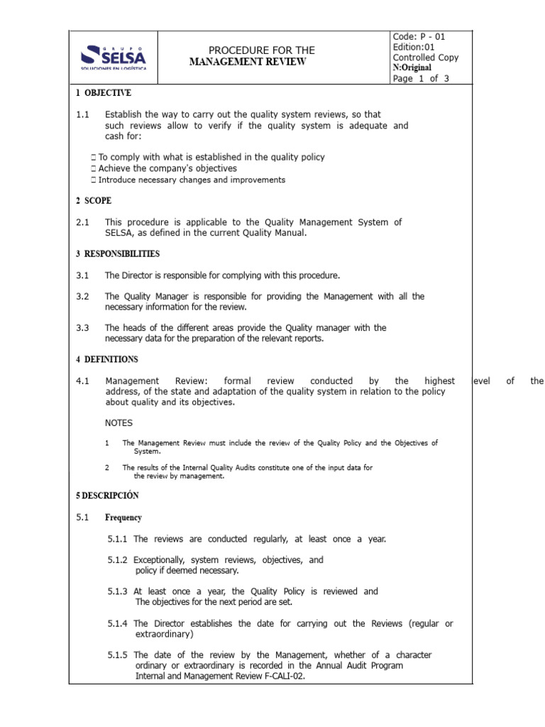 Management Review Procedure for QMS | PDF | Quality Management System ...
