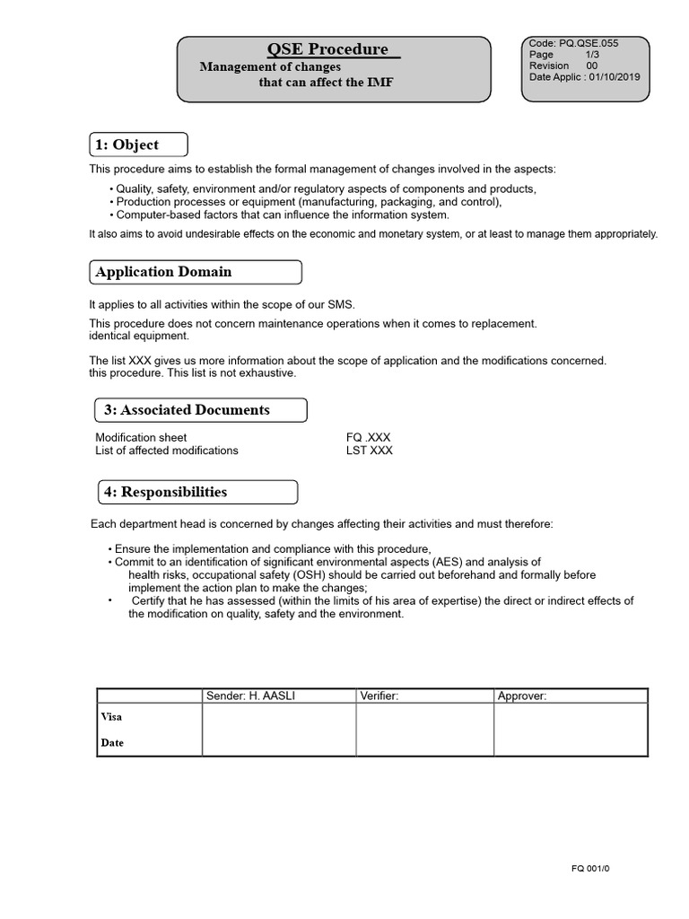 PROJECT PQ.QSE 055 Control of changes that may affect the SMS (002 ...