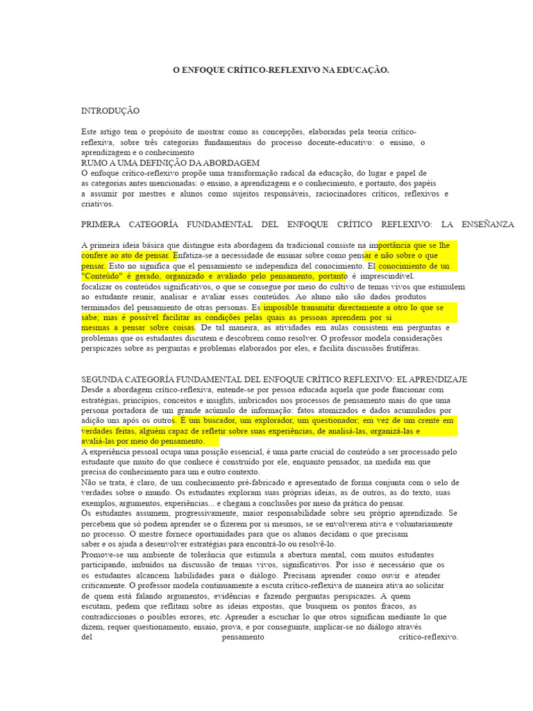 Enfoque Crítico-Reflexivo na Educação | PDF | Pensamento | Aprendizado