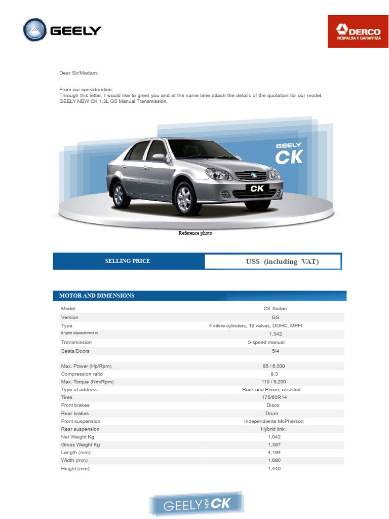 Geely CK1 Review and Quotation Details | PDF | Horsepower | Motor Vehicle