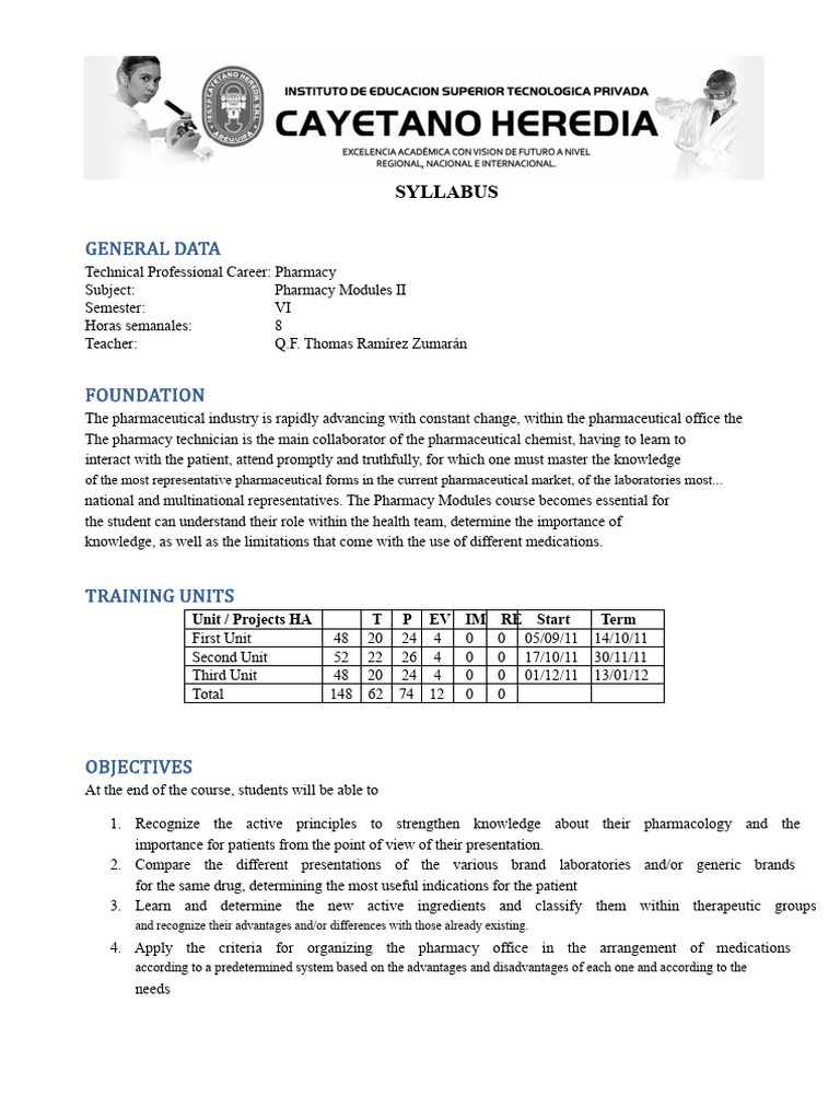 Pharmacy Modules II Course Syllabus | PDF | Pharmacy | Health Care