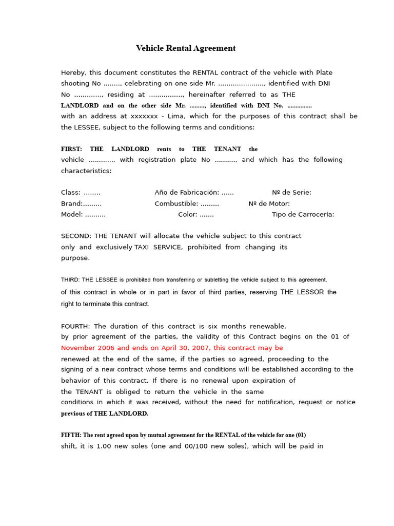Vehicle Rental Agreement Template | PDF | Lease | Private Law