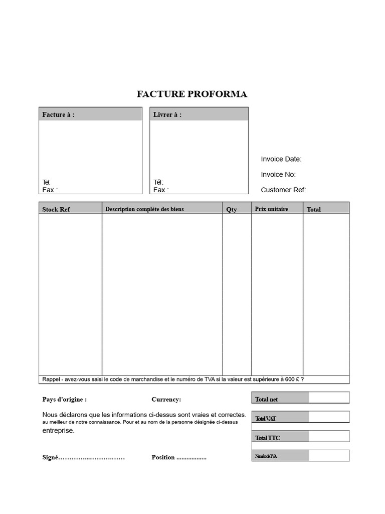 Modèle de Facture Proforma à Télécharger | PDF
