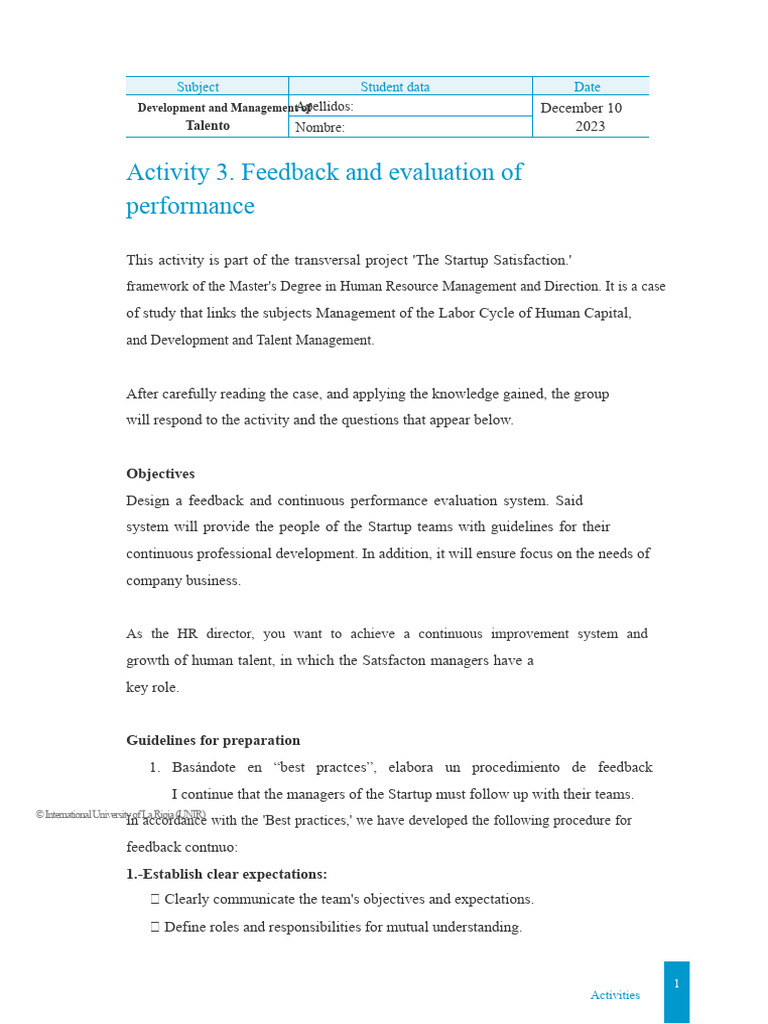 Activity 3. Feedback and Performance Evaluation | PDF | Performance ...