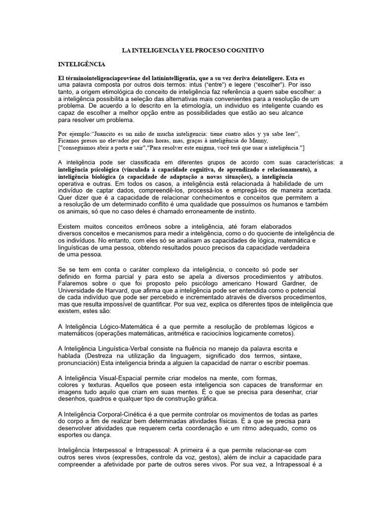 Tipos de Inteligência e Processos Cognitivos | PDF | Pensamento ...