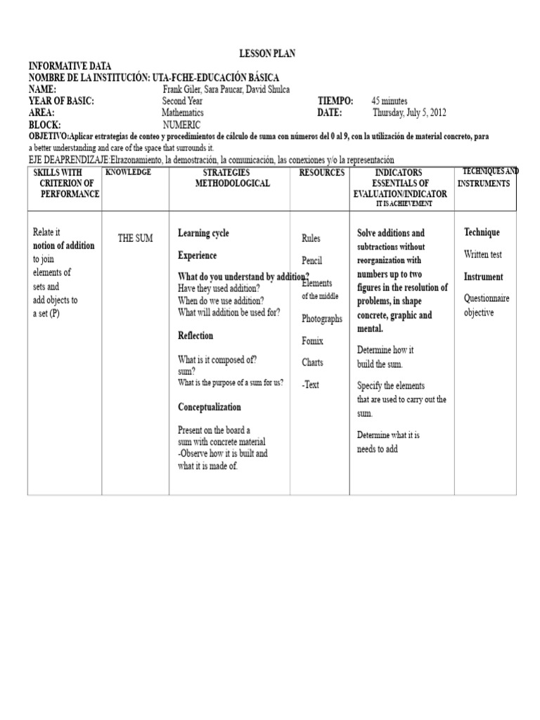 Second Year Math Lesson Plan | PDF | Lesson Plan | Mathematics