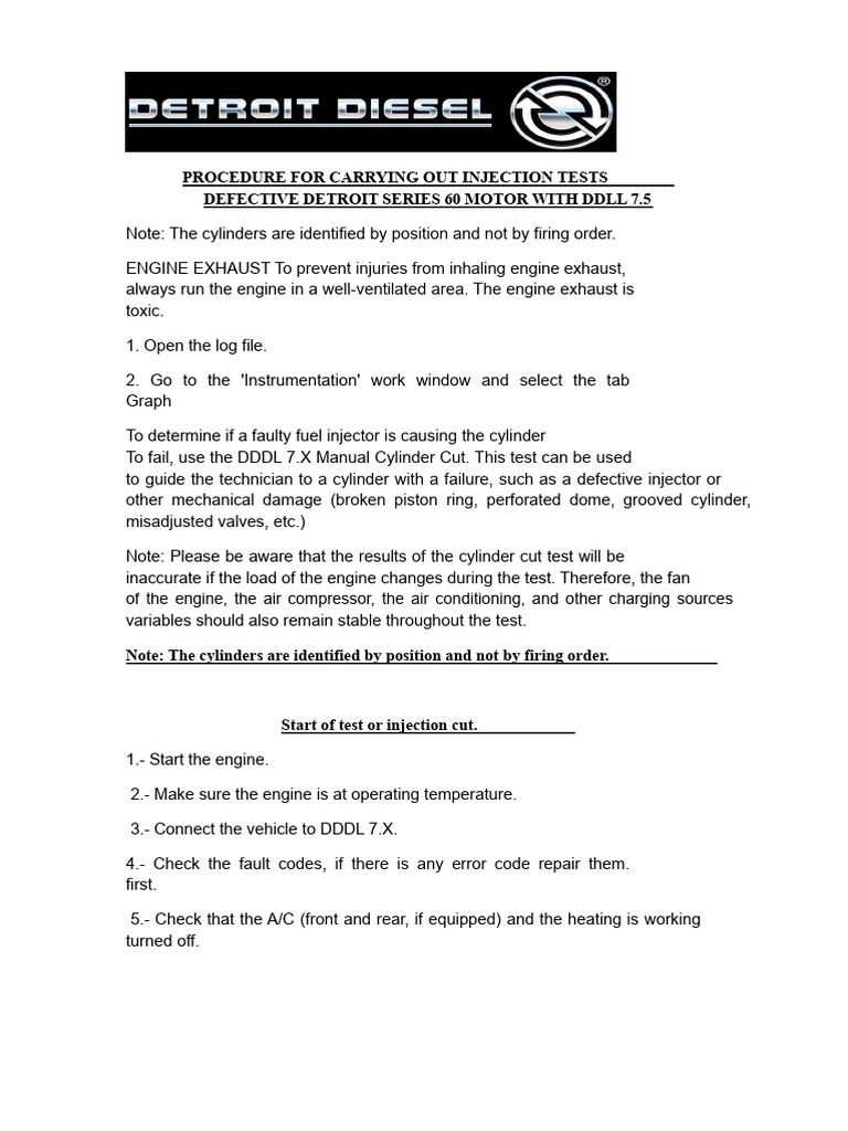 Injection Test Procedure for Detroit 60 | PDF | Engines | Fuel Injection