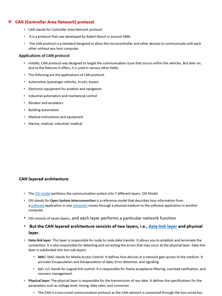 Overview of CAN Protocol and Architecture | PDF | Osi Model | Computer ...