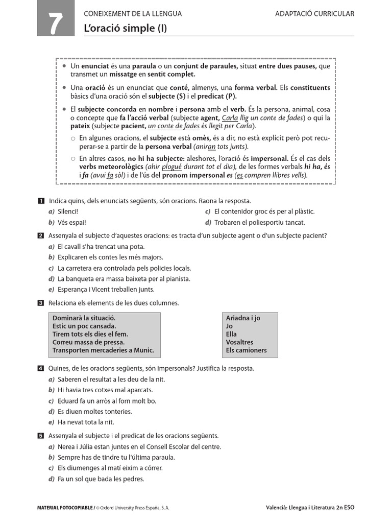 L'oració Simple | PDF