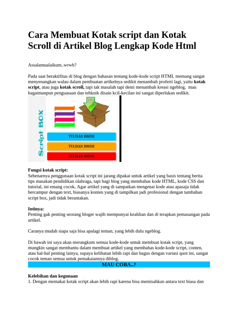Cara Membuat Kotak Script Dan Kotak Scroll Di Artikel Blog Lengkap Kode