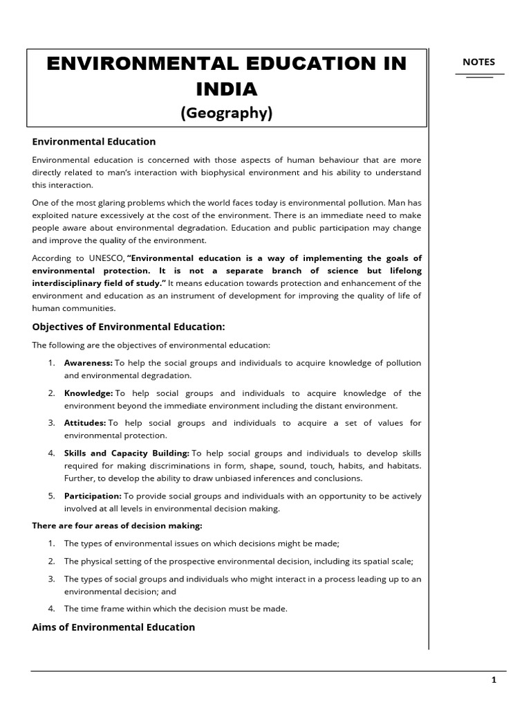 Environmental Education in India Overview | PDF | Sustainability ...
