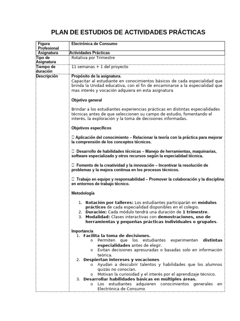 Programa - de - ACTIVIDADES PRACTICAS | PDF | Plan de estudios ...
