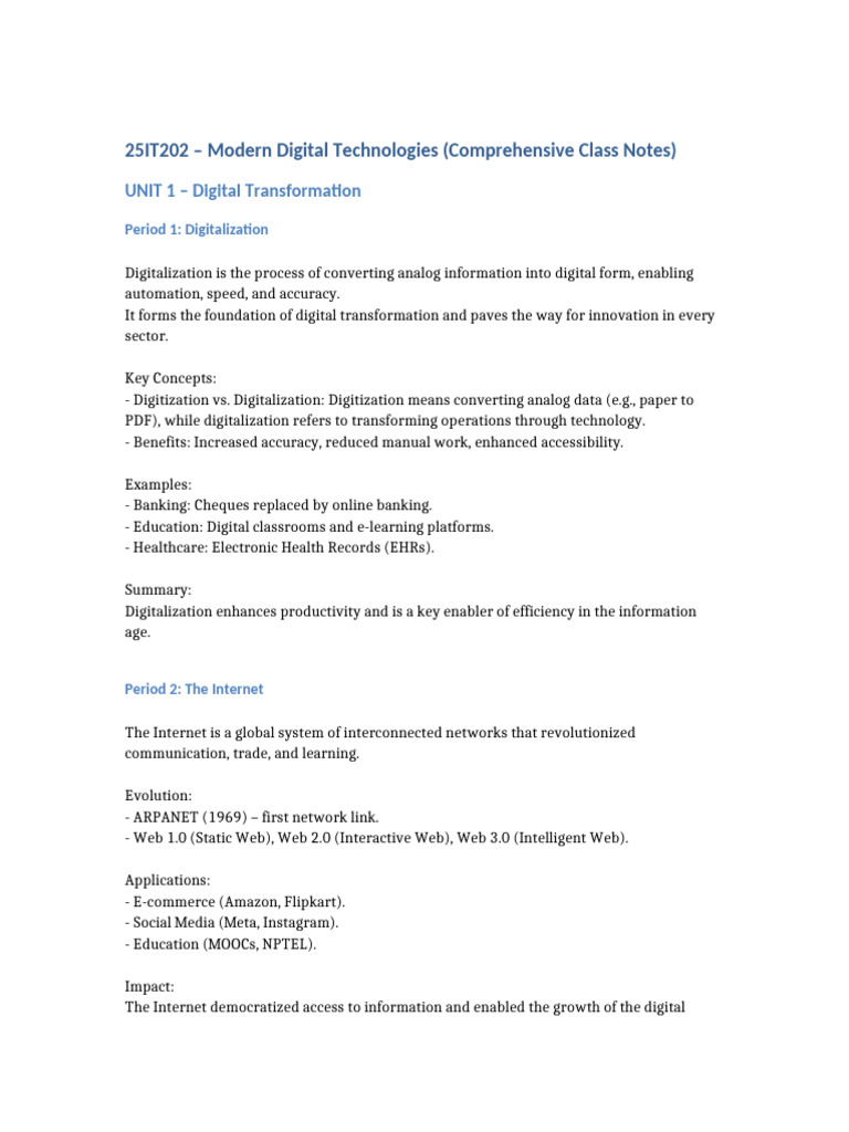 Modern Digital Technologies Expanded Notes | PDF | Cloud Computing ...