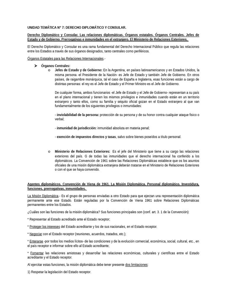 Unidad Temática Nro 7 | PDF | Cónsul (representante) | Diplomacia