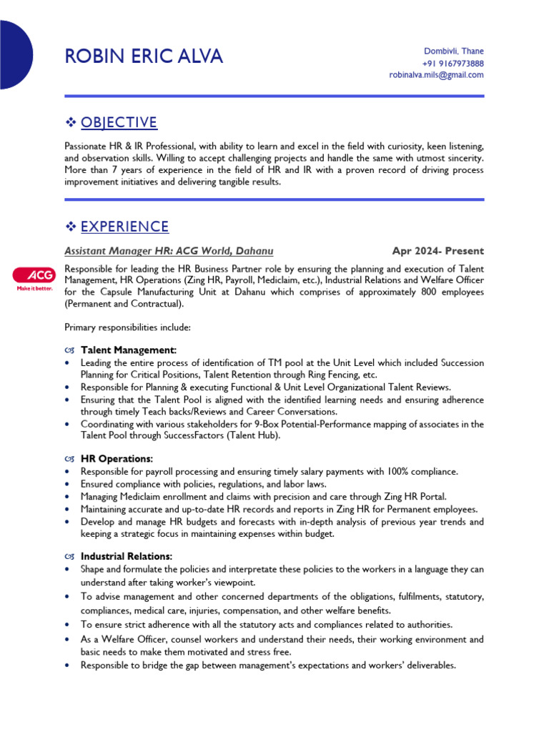 CV Robin Alva HR IR Professional PDF | PDF | Organization Development ...