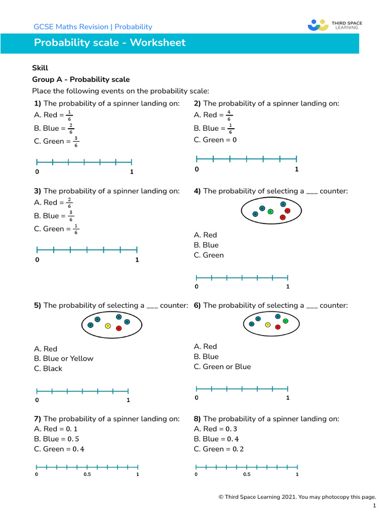 GCSE Maths Probability Scale Worksheet | PDF | Probability