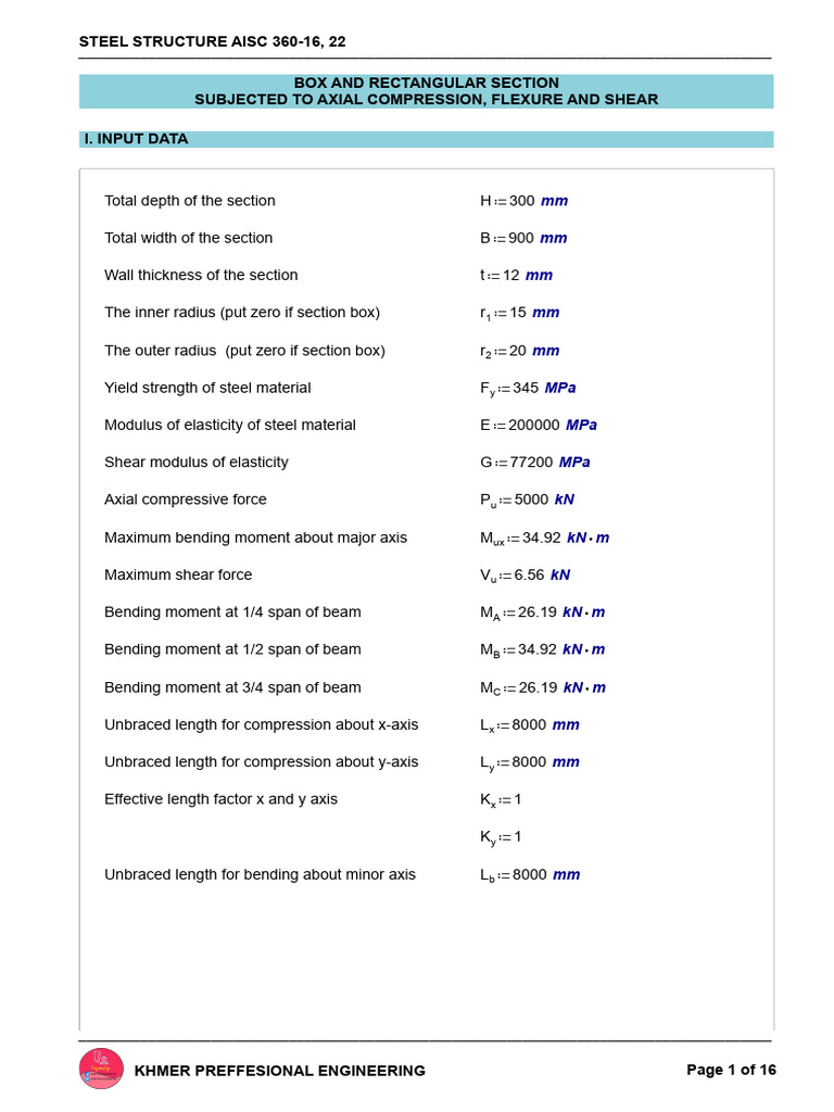 AISC 360-16 Steel Box Section Analysis | PDF | Bending | Beam (Structure)