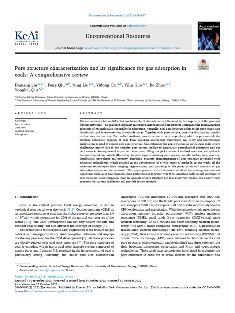 Pore Structure Impact on Coal Gas Adsorption | PDF | Porosity | Coalbed ...