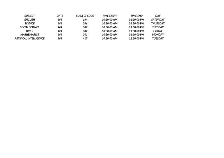 Weekly Class Schedule Overview | PDF
