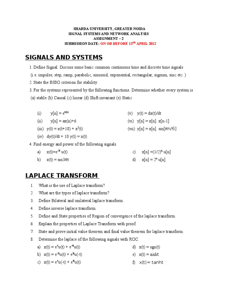 Assignment 2 Laplace Transform Calculus