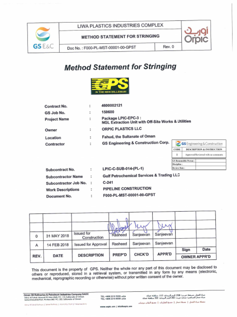 Method Statement for Stringing Pipes | PDF | Crane (Machine ...