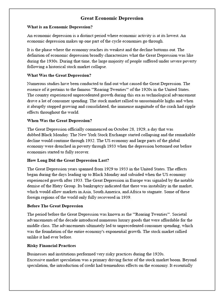 Causes and Effects of the Great Depression | PDF | Great Depression ...
