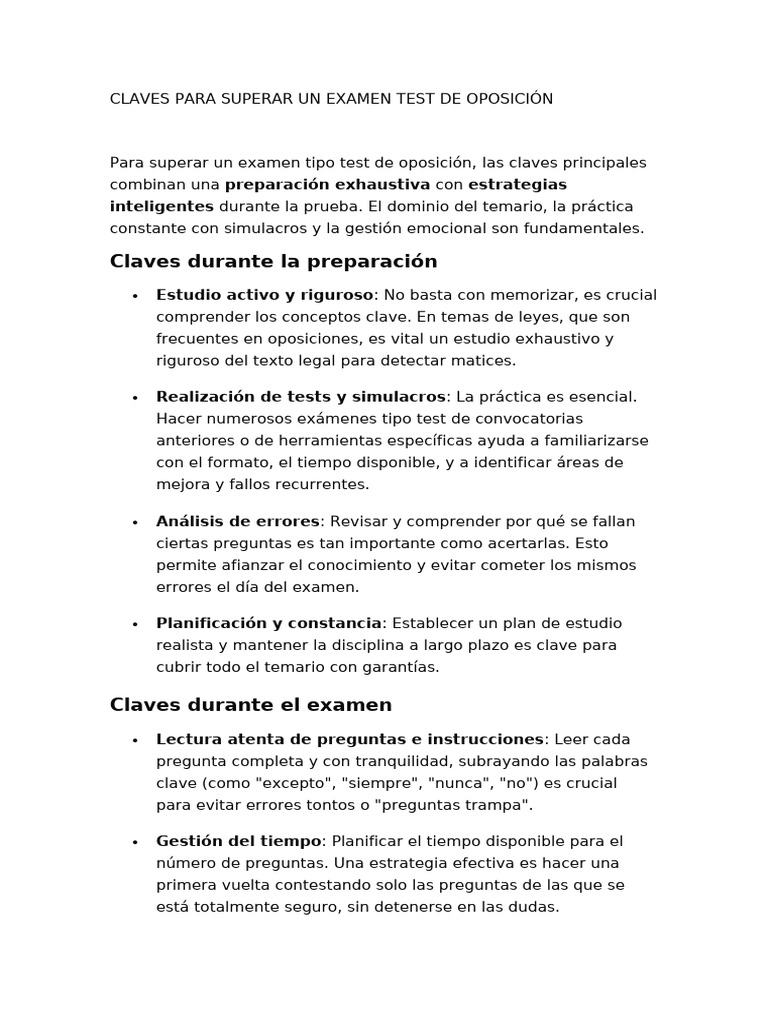 Claves para Superar Un Examen Test de Oposición | PDF | Sicología