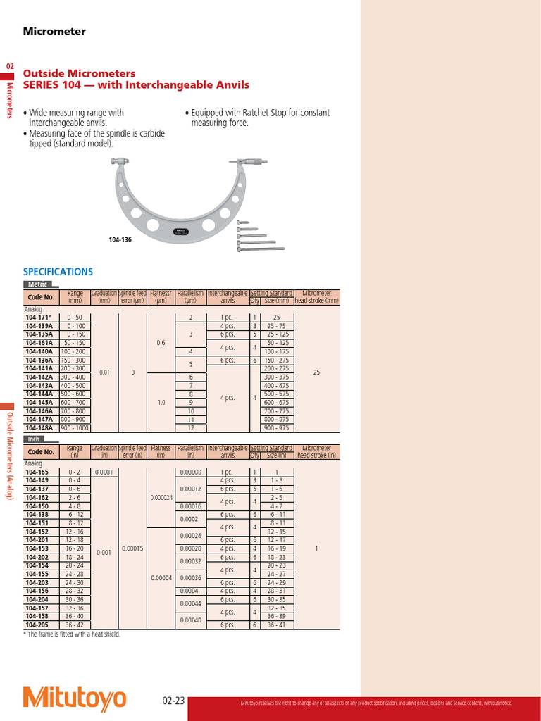 Outside Micrometers Specifications Guide | PDF | Ibm Pc Compatibles ...
