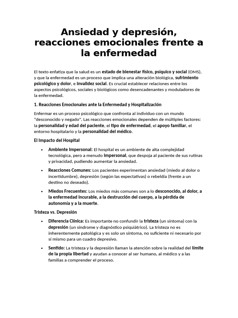 Ansiedad y Depresión en Enfermedades Médicas | PDF | Trastorno ...