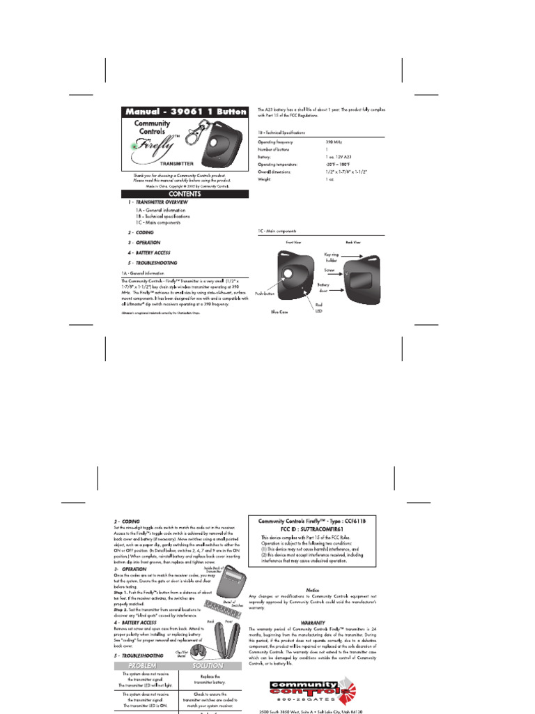 Firefly Manual 39061 1-Button | PDF