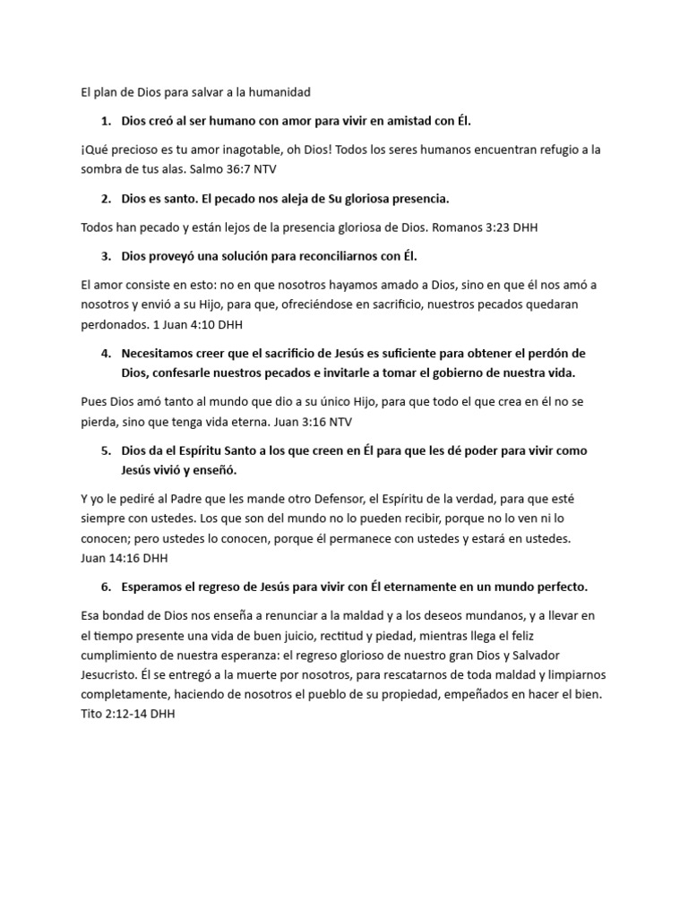El Plan de Dios para Salvar A La Humanidad Según La Biblia | PDF