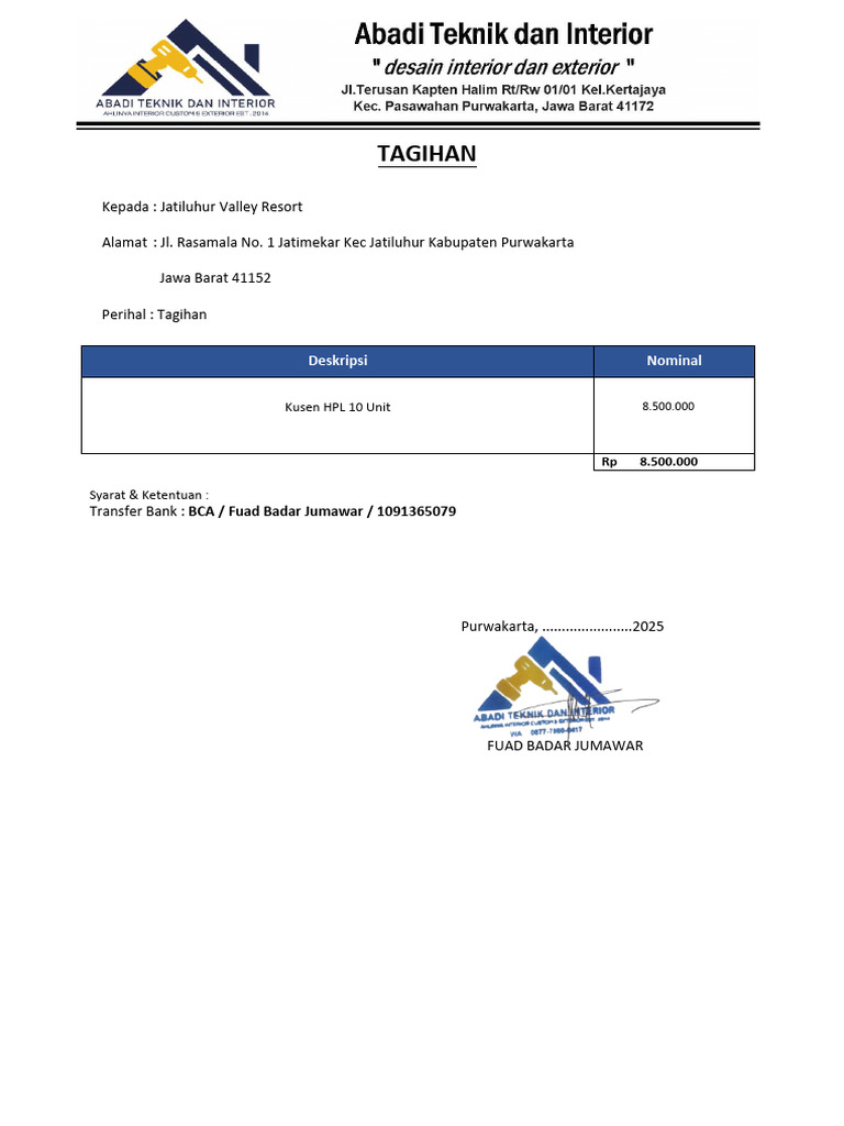 Invoice Tagihan Jatiluhur Valley Resort-1 | PDF