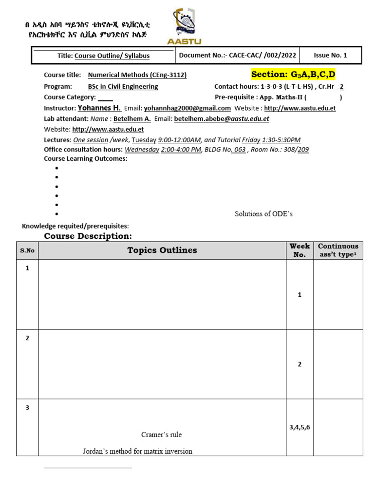 Numerical Methods Course Syllabus | PDF | Numerical Analysis | Finite ...