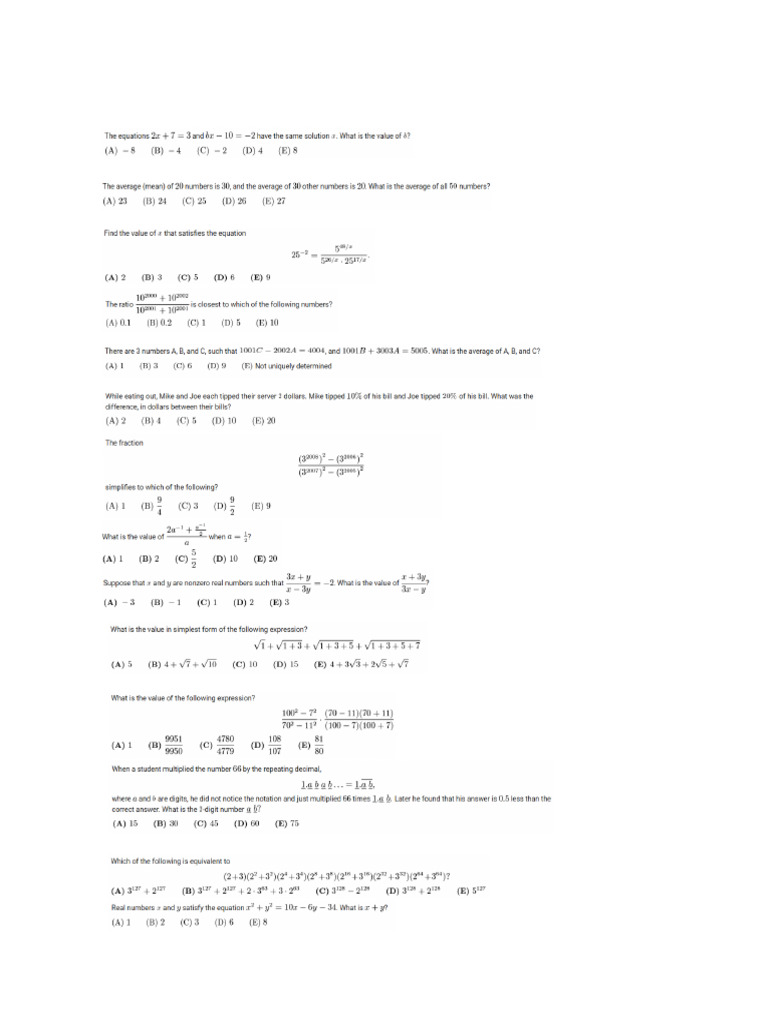 Math Quiz 8 | PDF