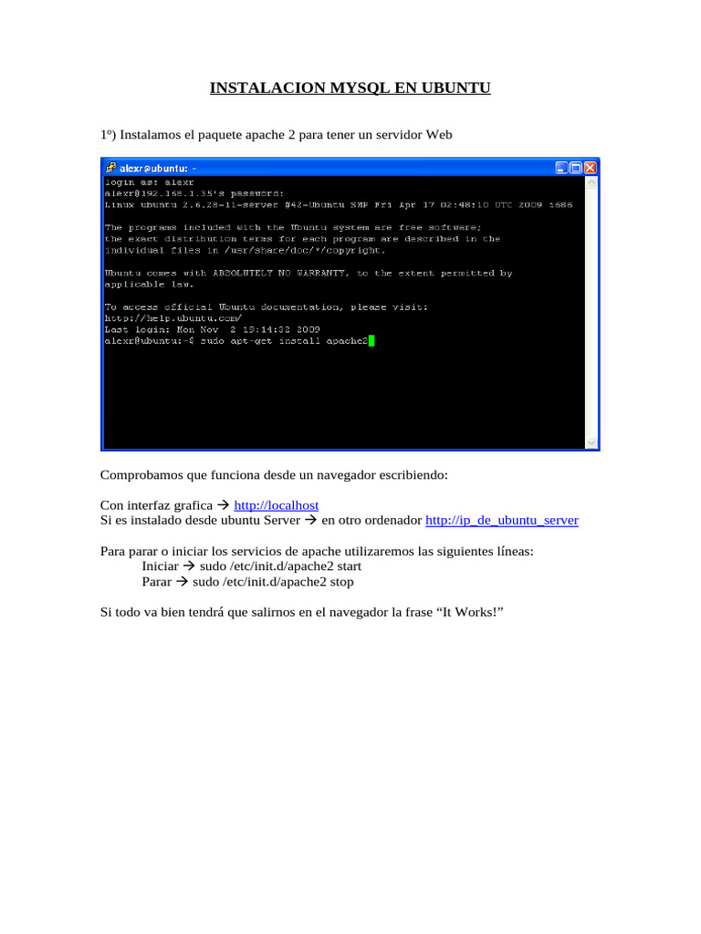 Instalación de MySQL en Ubuntu | PDF | Mi sql | Servidor HTTP Apache