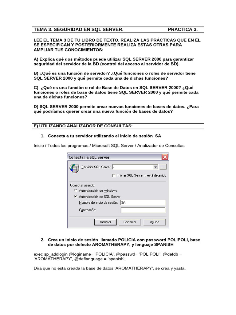 Practica 3 SQL Server 2000 | PDF | Servidor SQL de Microsoft | Bases de ...