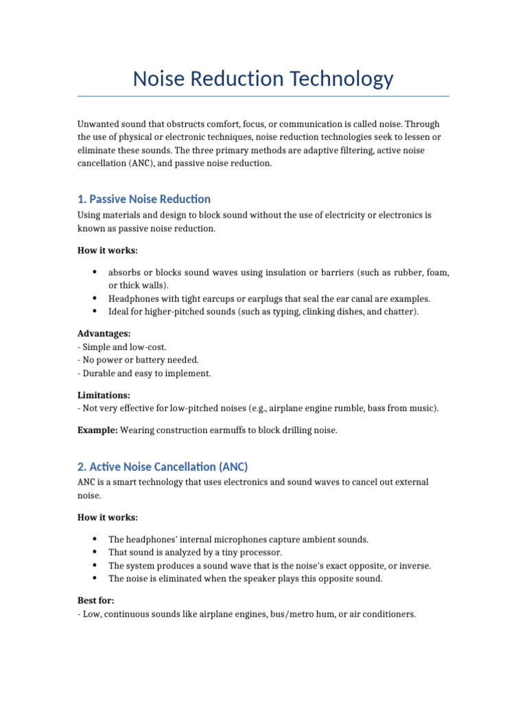 Noise Reduction Technologies Explained | PDF | Hearing Aid | Sound