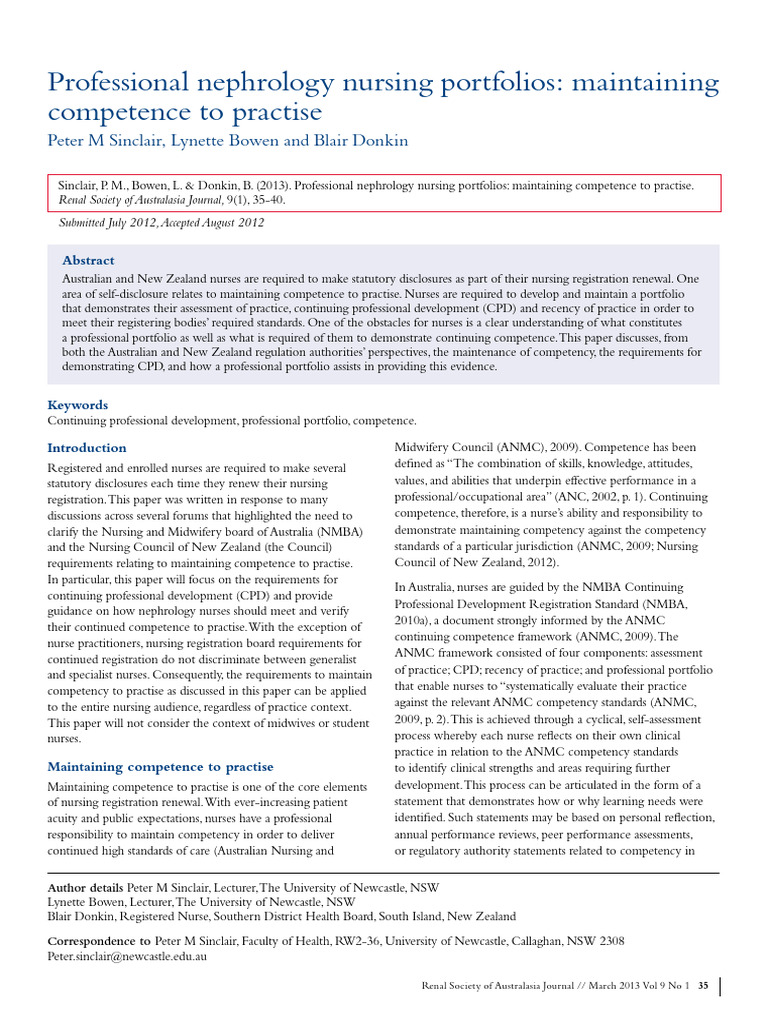 Nephrology Nursing Competence Guidelines | PDF | Nursing | Health Care