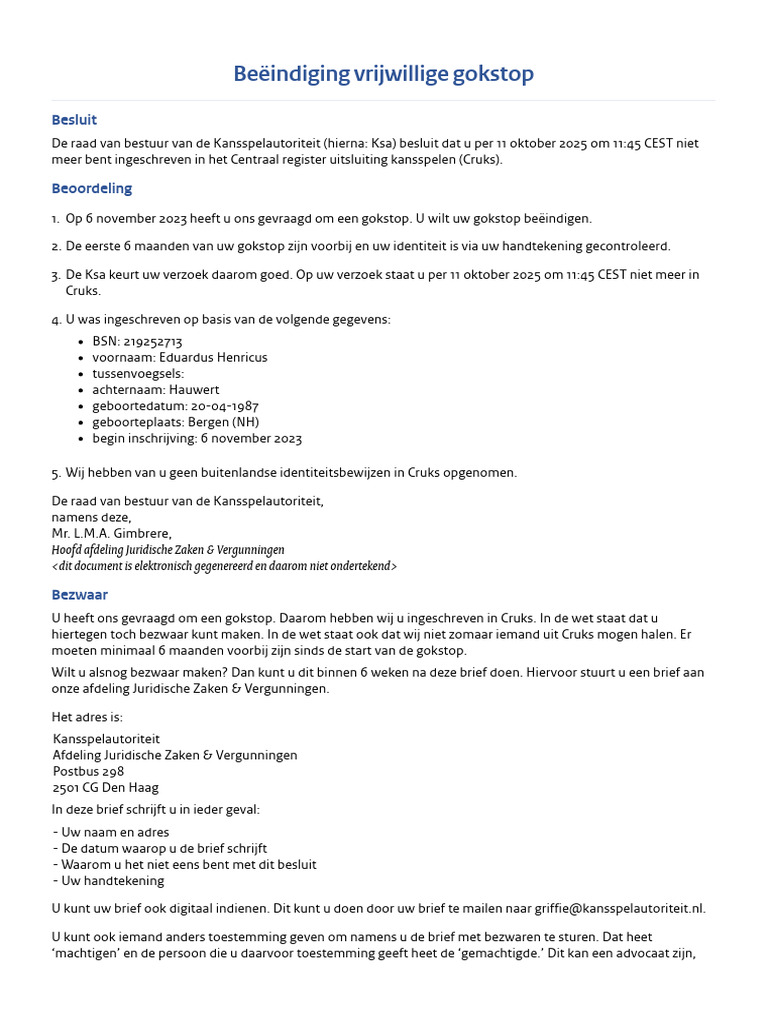 Bevestiging Beëindigen CRUKS | PDF