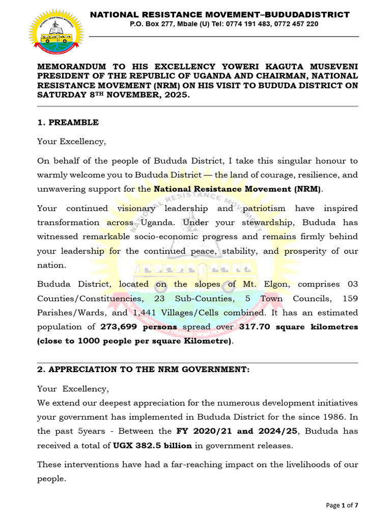 Final Memorandum To His Excellency Yoweri Kaguta Museveni-1 | PDF ...