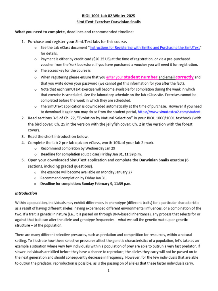 Darwinian Snails Lab Guide 2025 | PDF | Genotype | Allele