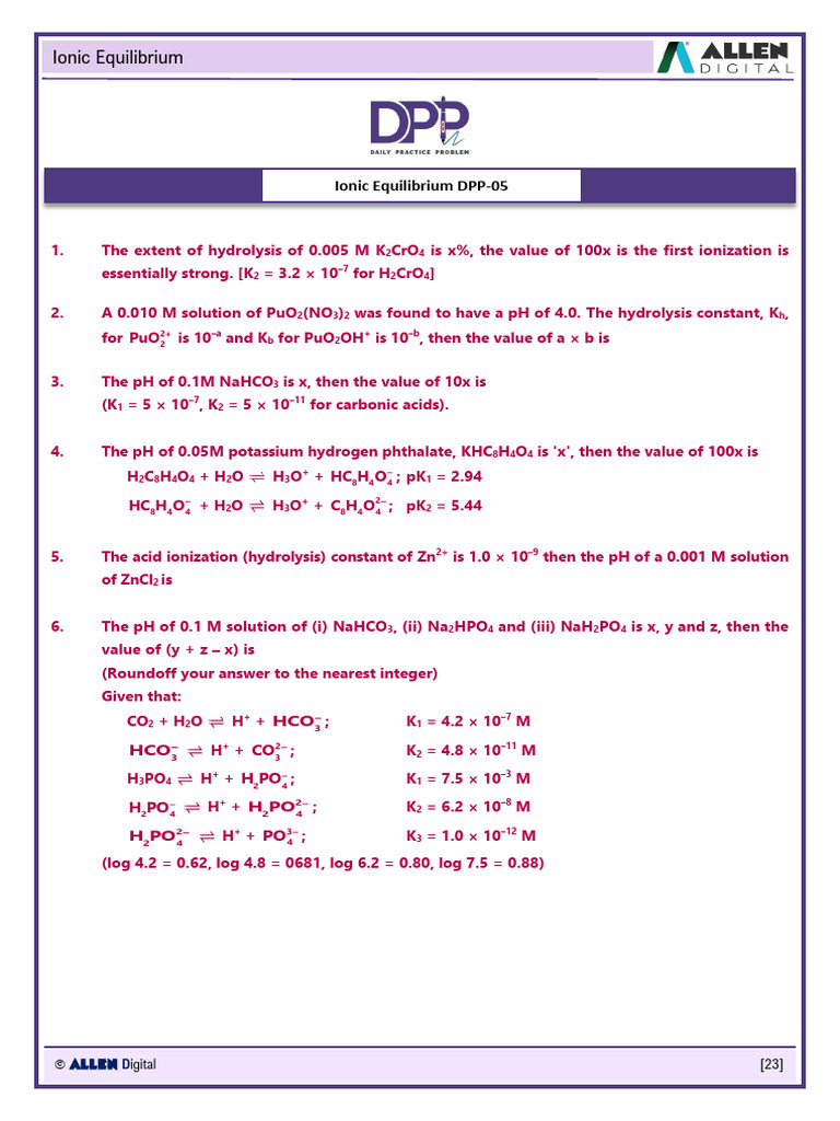 Ionic Equilibrium Concepts and Calculations | PDF | Buffer Solution | Ph