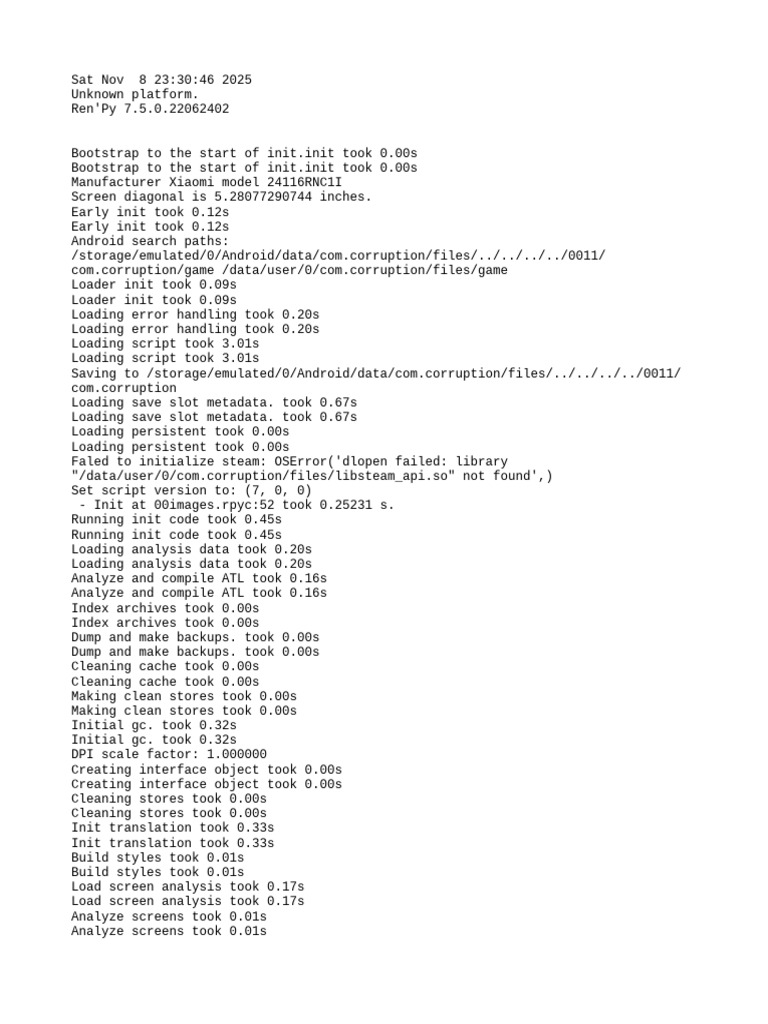 Ren'Py 7.5.0 Initialization Log | PDF | Computer Science | Computing