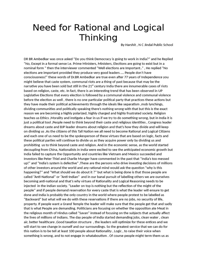 Promoting Rational Thinking in India | PDF | Rationality | Reason